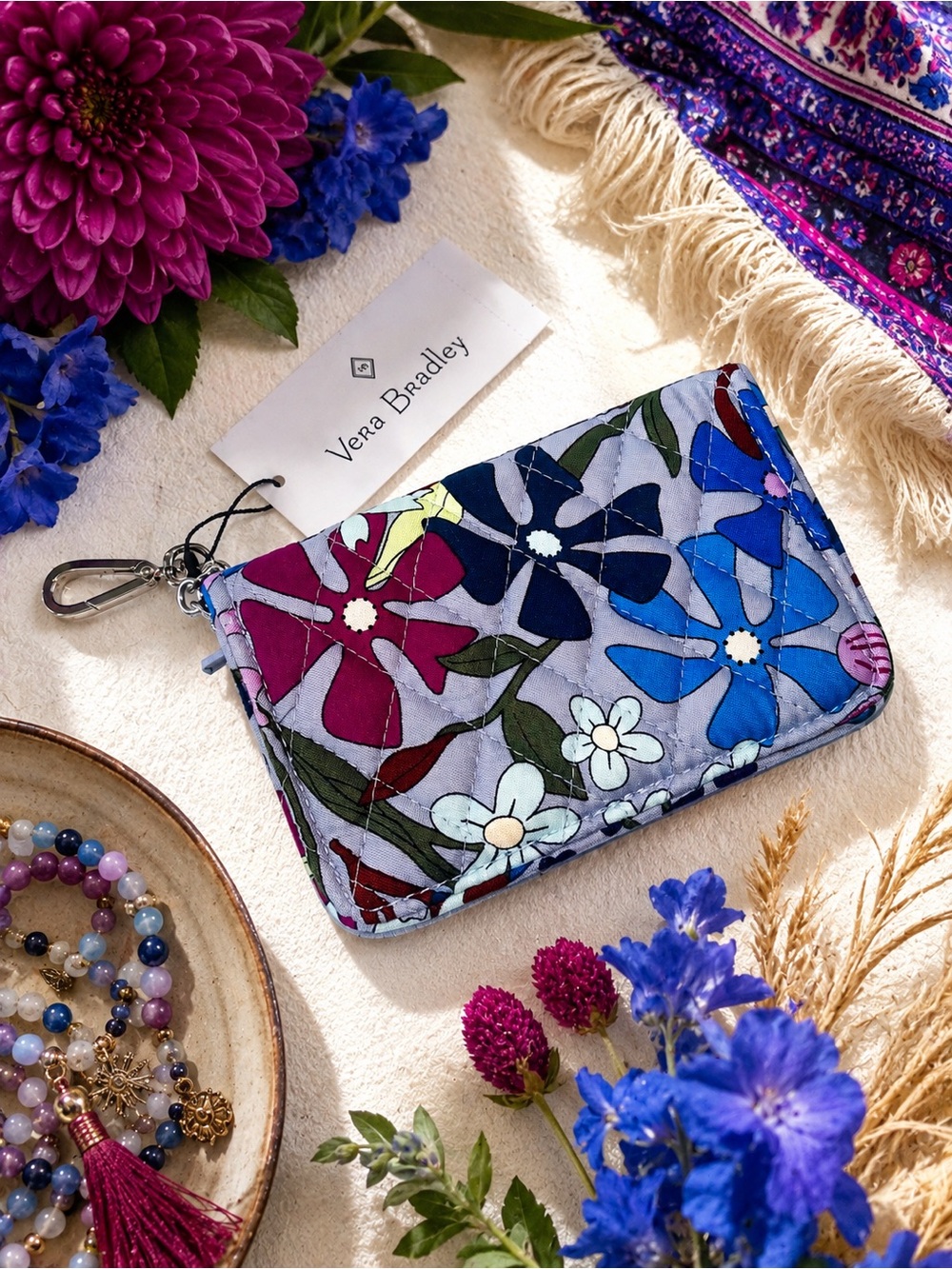 NWT Vera Bradley RFID Floral Small Wallet Keychain Clip